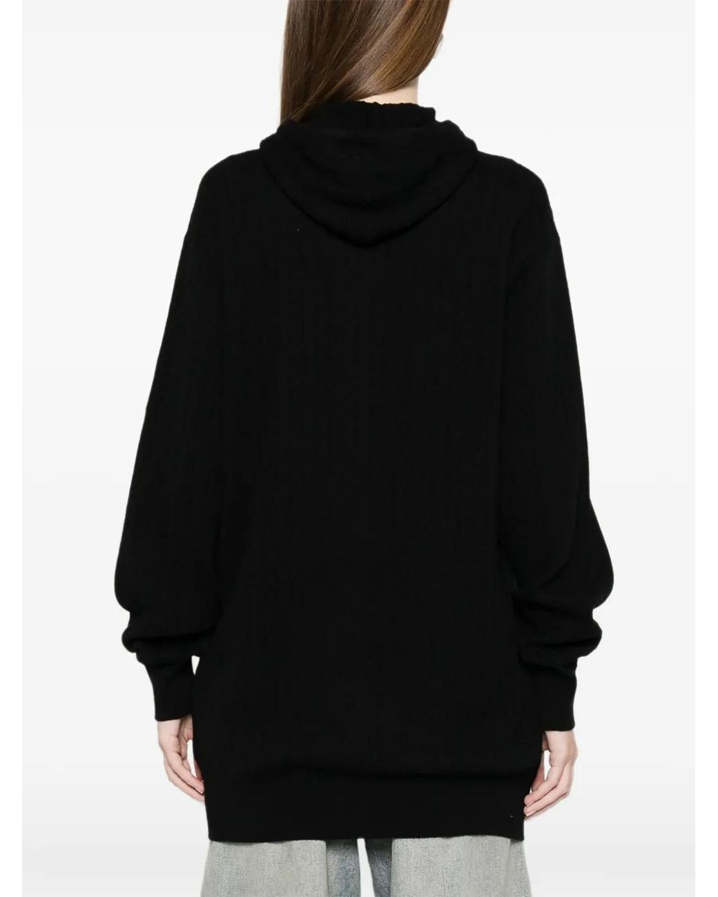 Balenciaga Black Logo-Embroidered Cable-Knit Hoodie