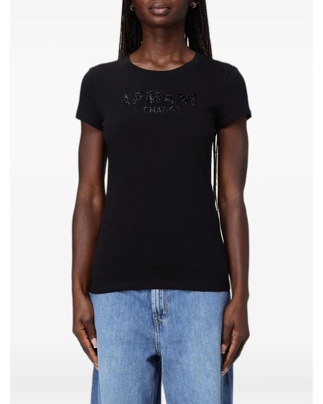ARMANI EXCHANGE Black Rhinestone-Embellished T-Shirt