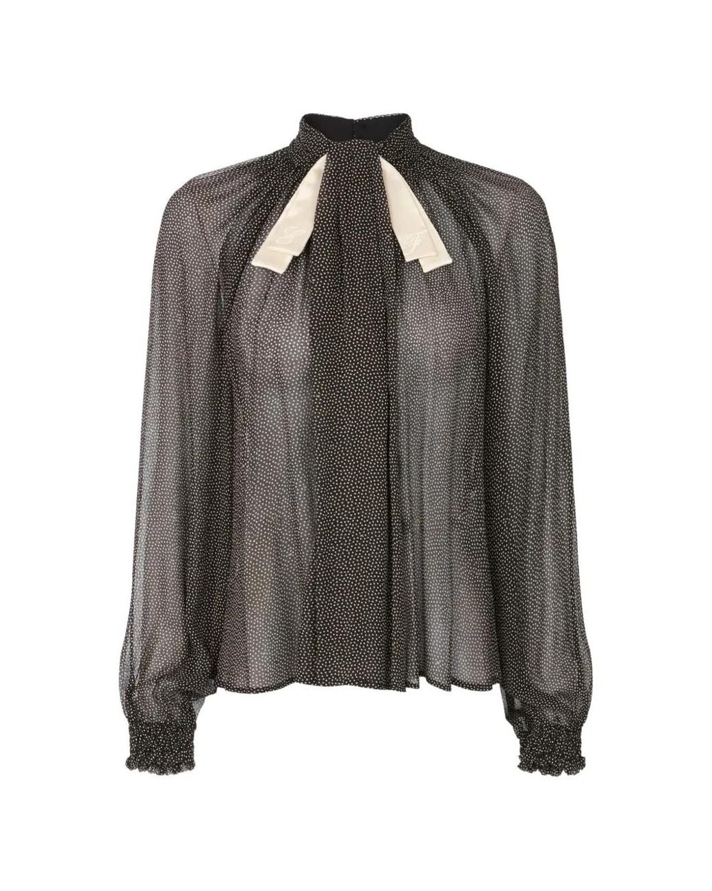 Elisabetta Franchi Gray Crepon Blouse With Micro-Polka Dot Print