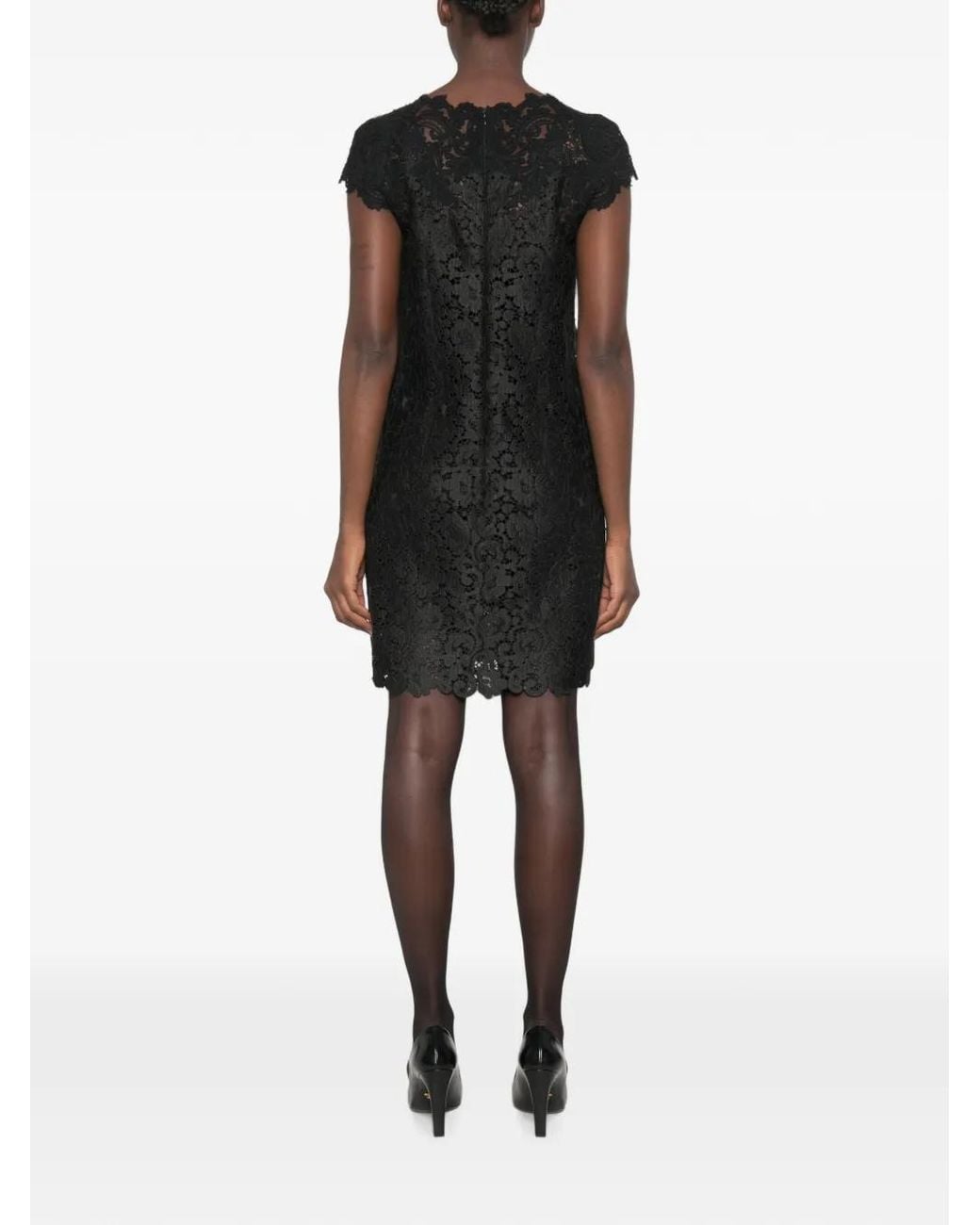 Ermanno Scervino Black Floral-Lace Scalloped-Edge Mini Dress
