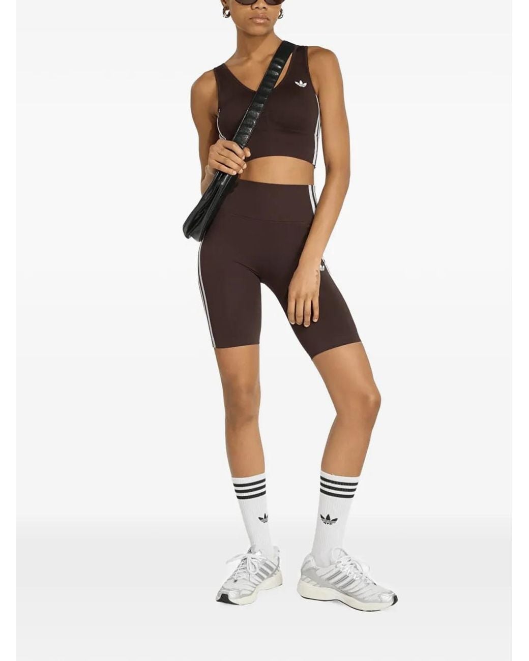 Adidas Brown Logo-Embroidered Striped Sport Bra