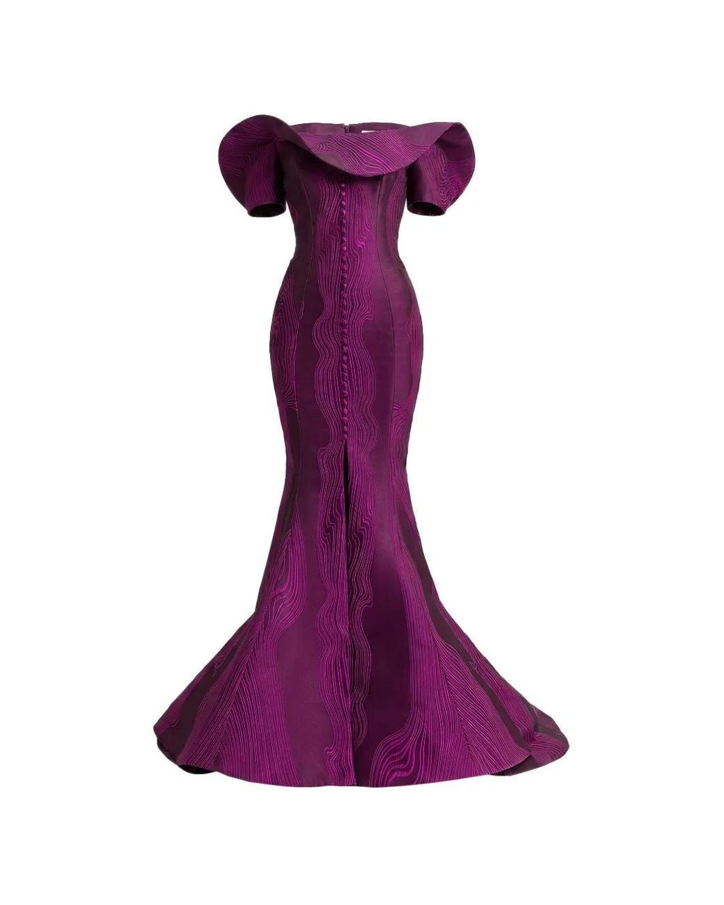 Gemy Maalouf Purple Draped Off-Shoulder Gown