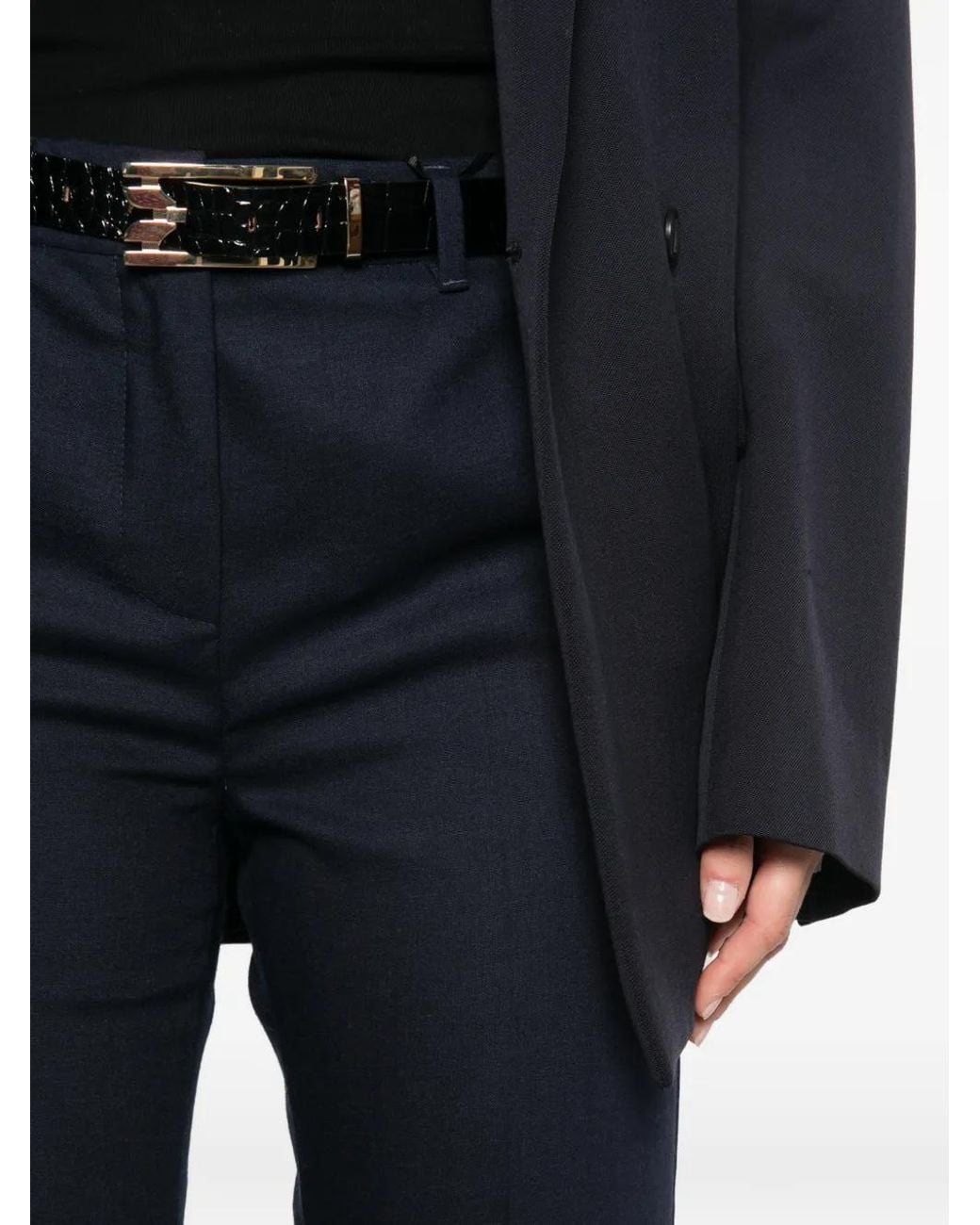 Marella Blue Pressed-Crease Straight-Leg Trousers