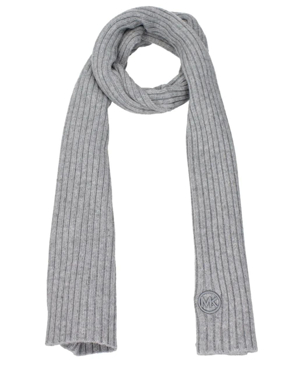 Michael Kors White Ribbed-Knit Logo-Patch Scarf