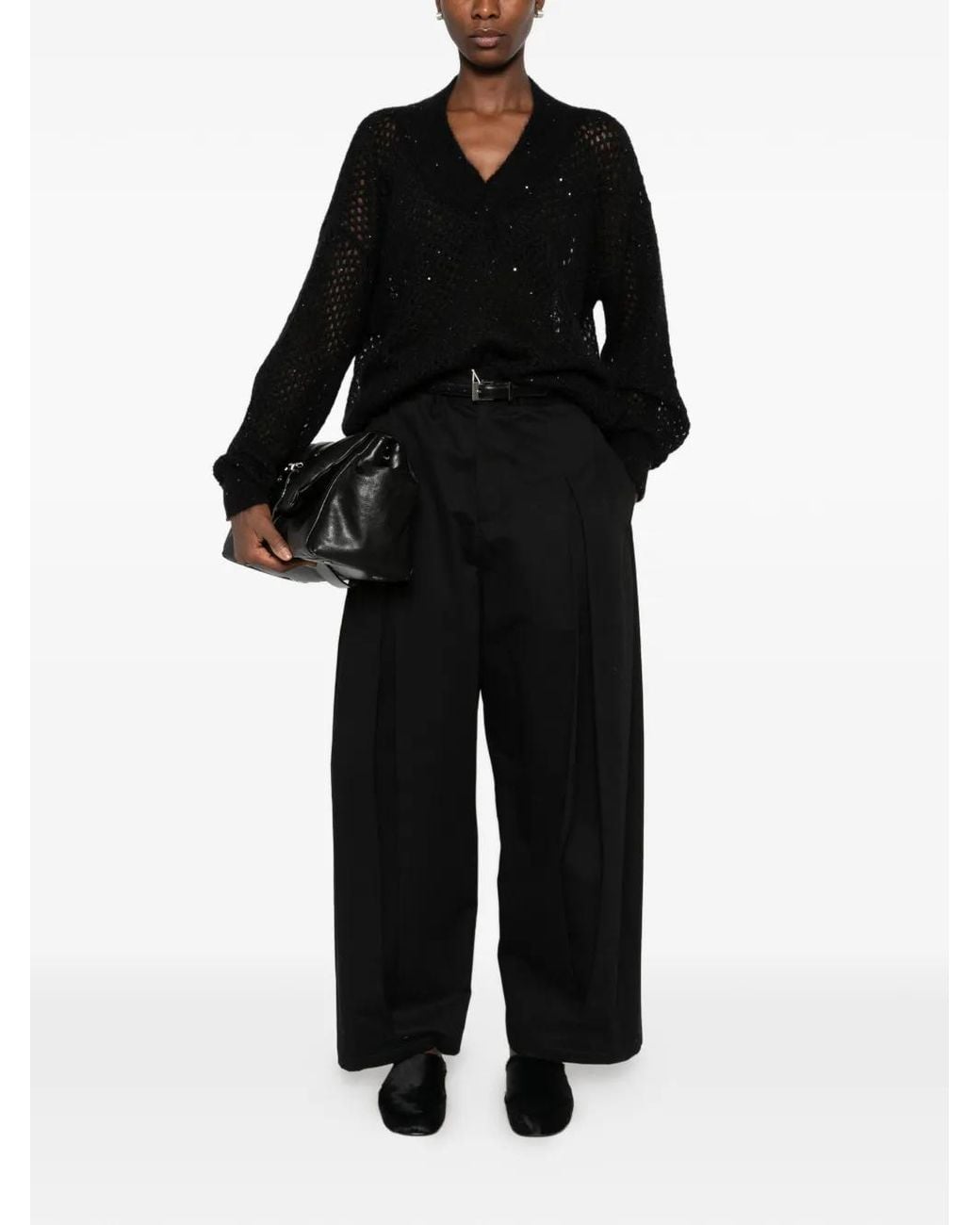 Liviana Conti Black Sequin-Embellished Open-Knit Sweater