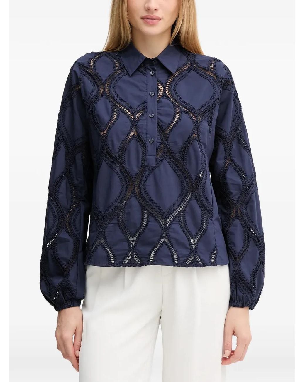 Mos Mosh Blue Nolin Openwork Collared Shirt