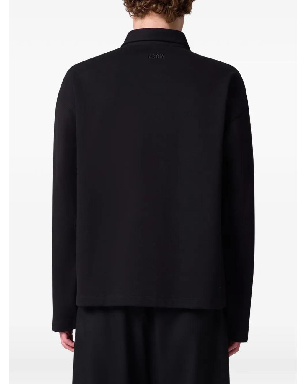 MSGM Black Logo-Patch Long-Sleeve Polo Shirt for men