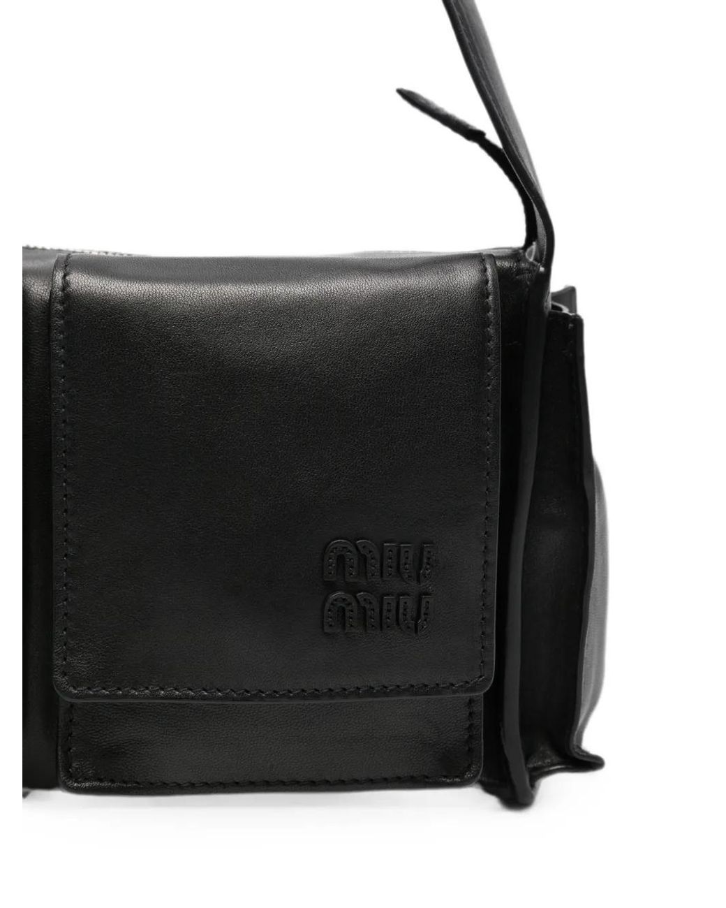 Miu Miu Black Multi-Pocket Leather Shoulder Bag