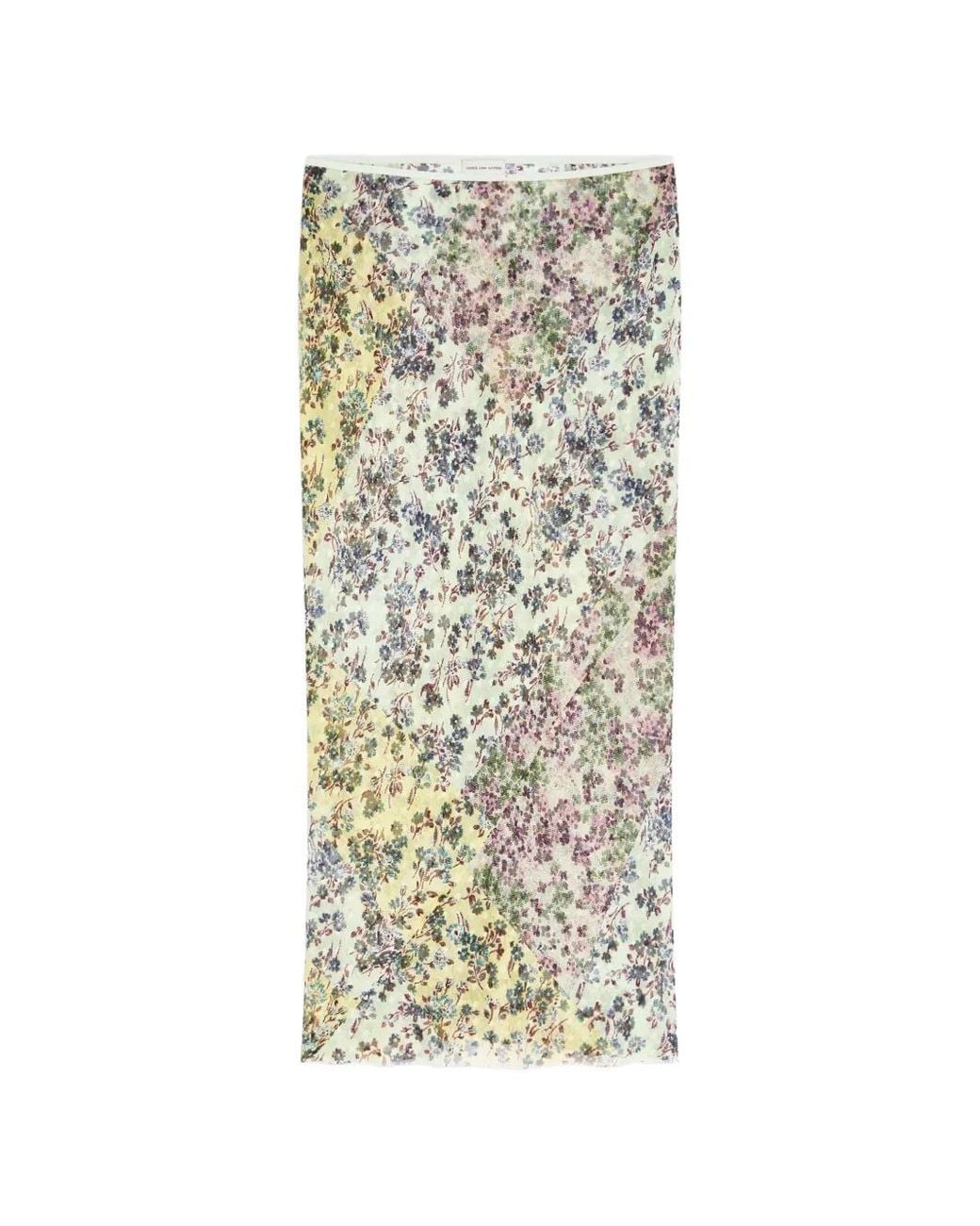 Dries Van Noten White Jacquard Midi Skirt