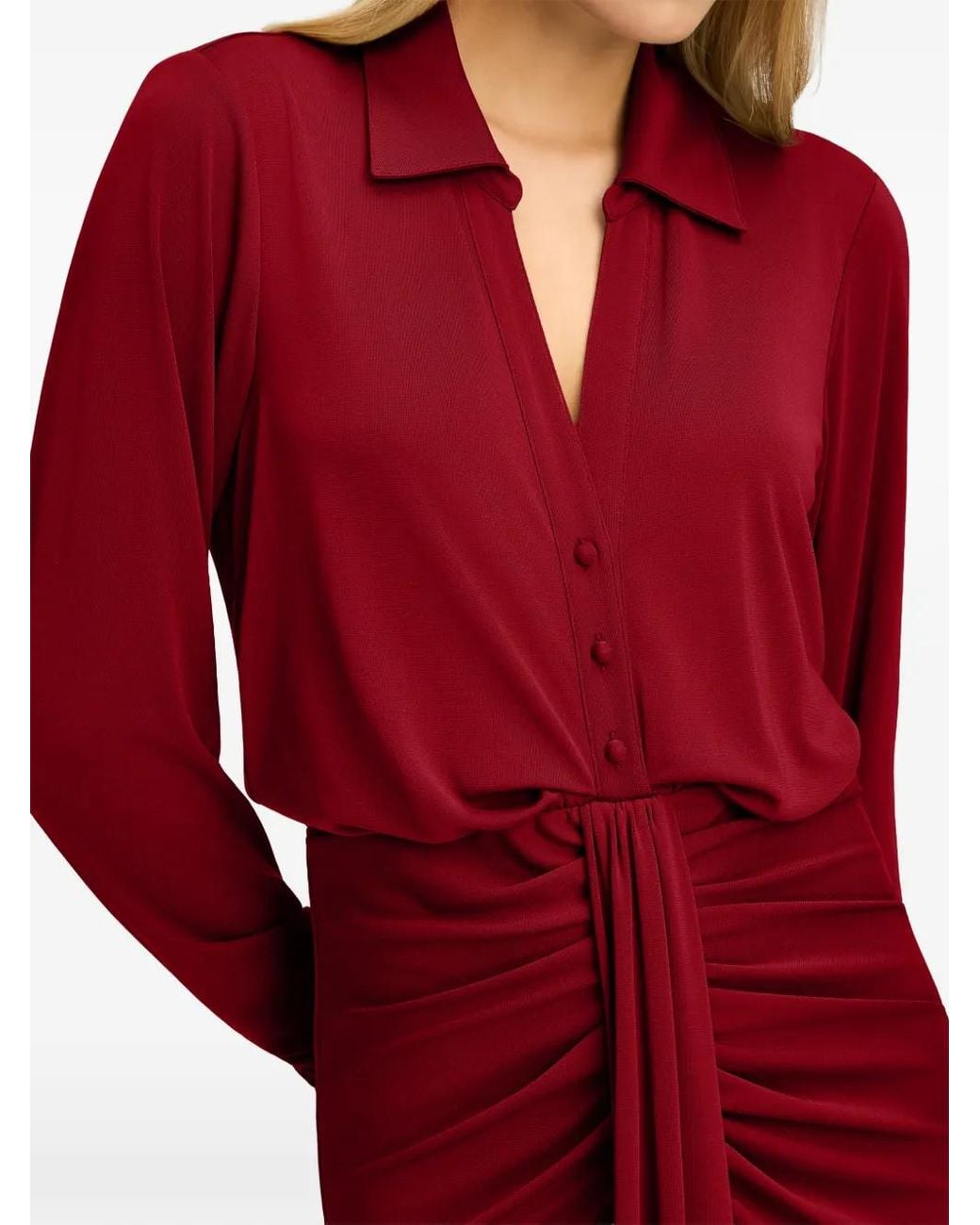 Cinq À Sept Red Seferina Ruched-Detail Midi Dress