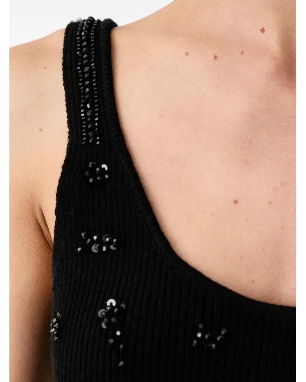 ARMANI EXCHANGE Black Bead-Embellished Ribbed-Knit Dress