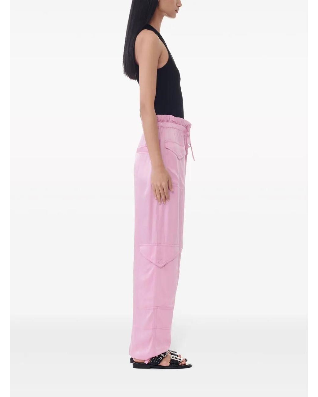 Ganni Pink Washed Satin Pants