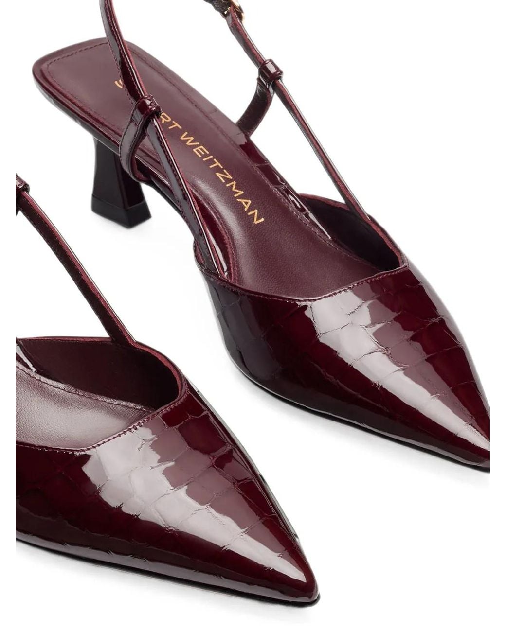 Stuart Weitzman Red Vinnie Crocodile-Effect Slingback Pumps