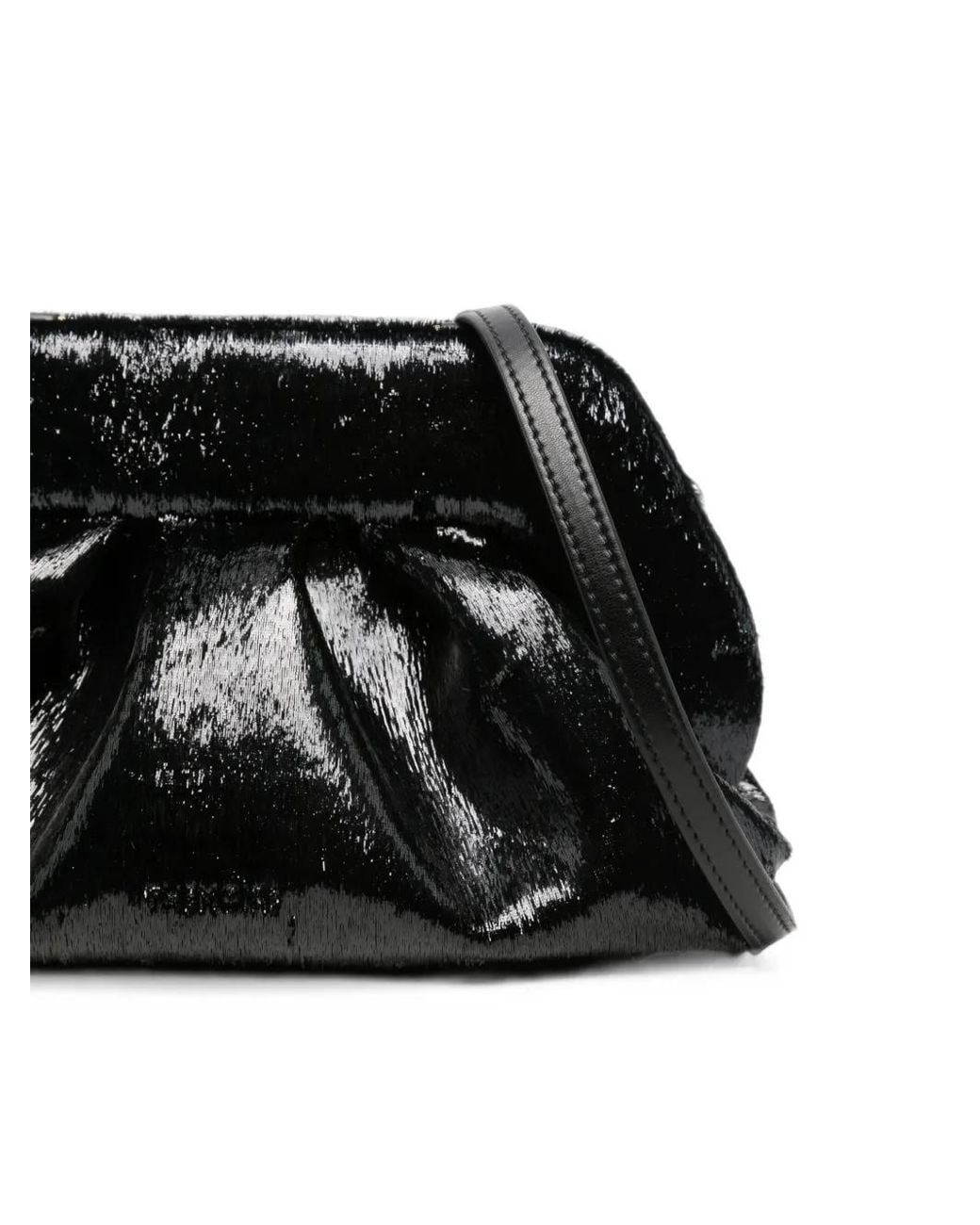 THEMOIRÈ Black Sequin-Embellished Ruched Clutch Bag