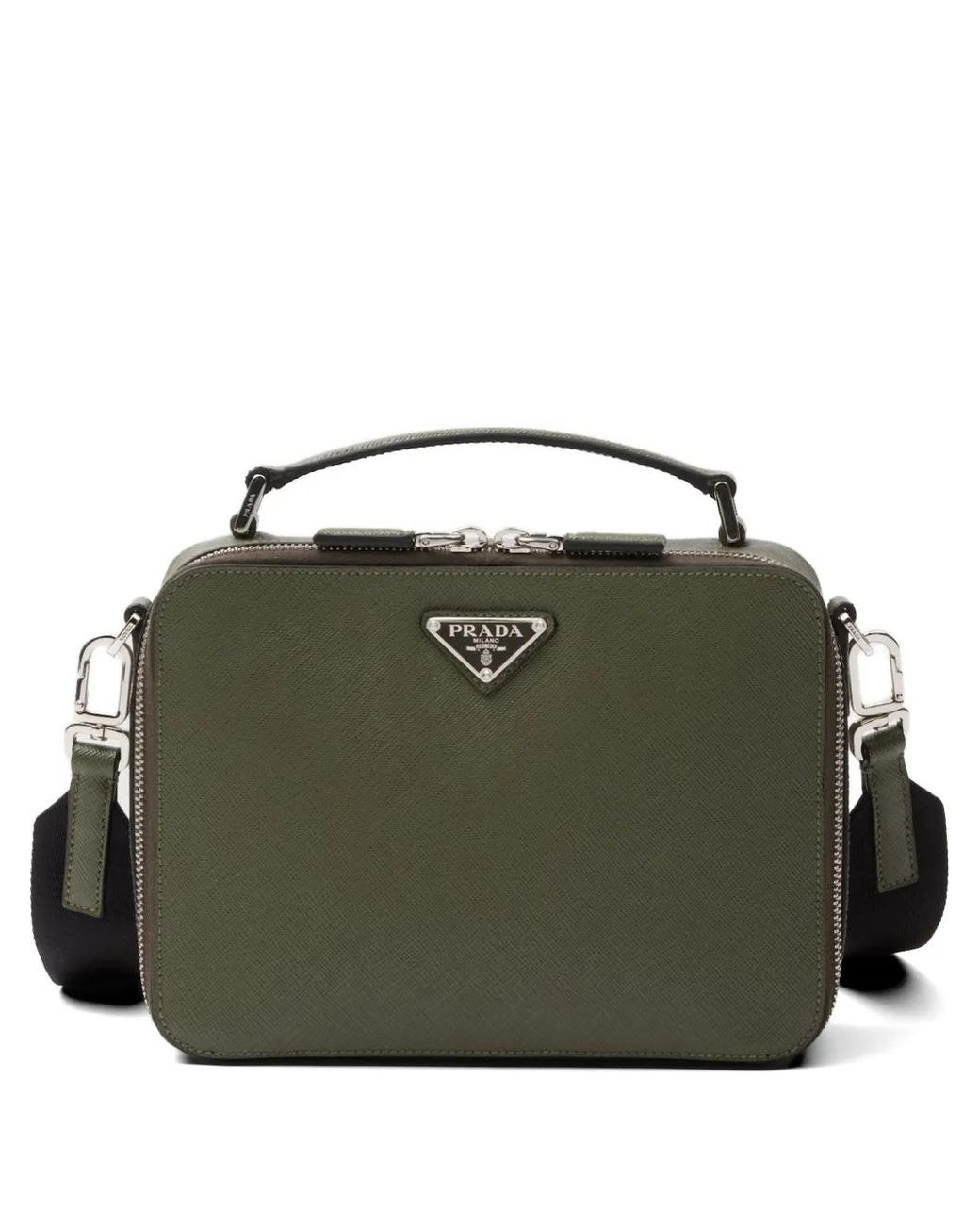 Prada Black Medium Brique Leather Messenger Bag for men