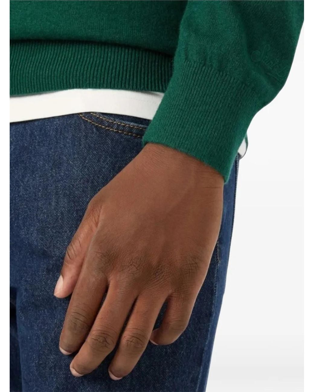 Mc2 Saint Barth Green Heron Light-Wool And Cashmere-Blend Crew-Neck With Scrooge Mcduck Embroidery Special Edition Sweater for men