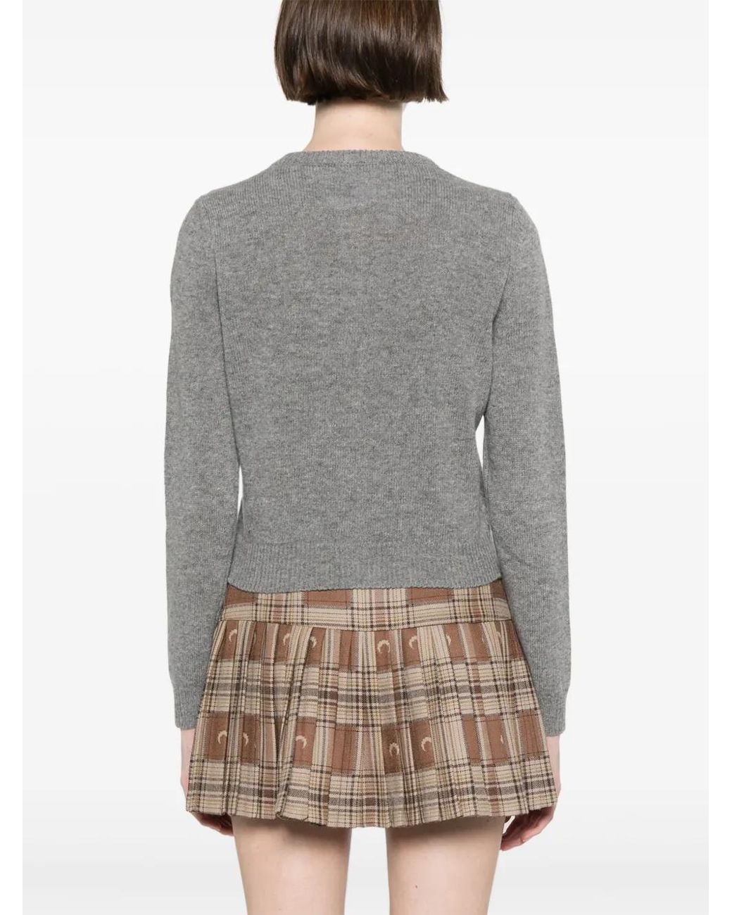MARINE SERRE Gray Logo-Embroidered Cardigan