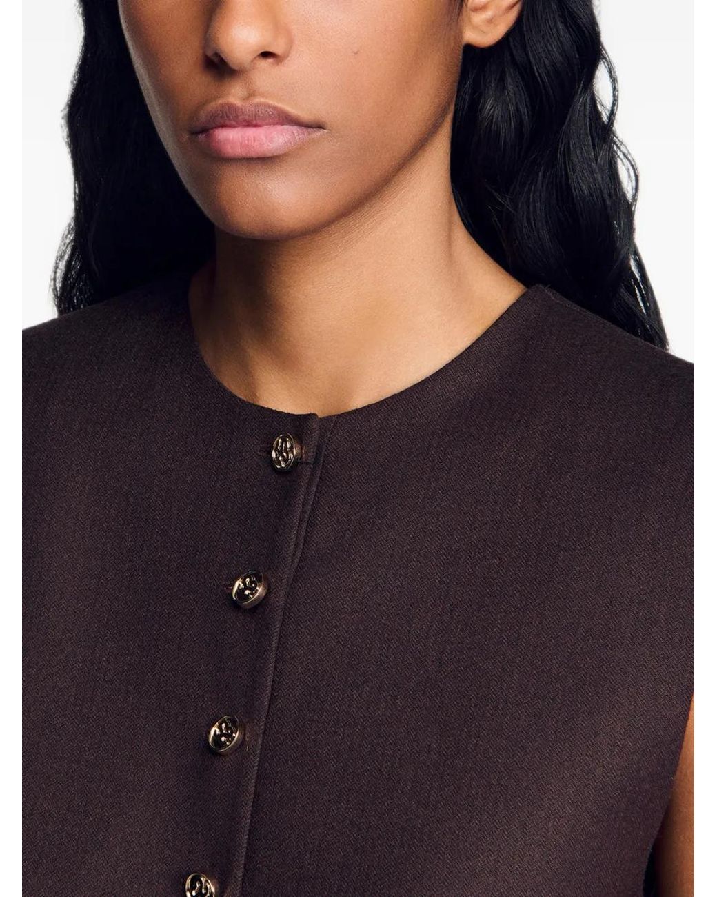 Sandro Brown Cropped Layered-Detail Top
