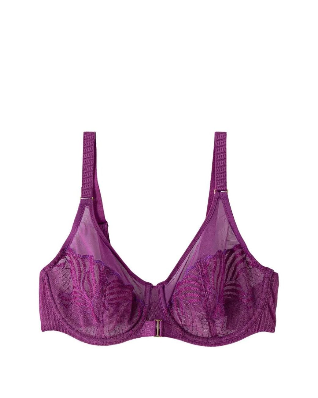 Chantelle Purple Embroidered Mesh-Panel Bra