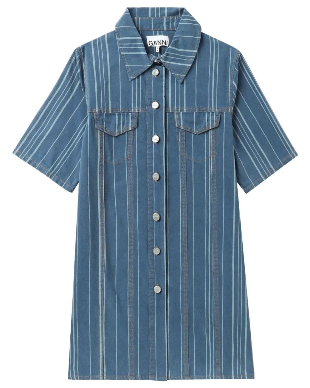 Ganni Blue Stripe-Pattern Denim Mini Dress
