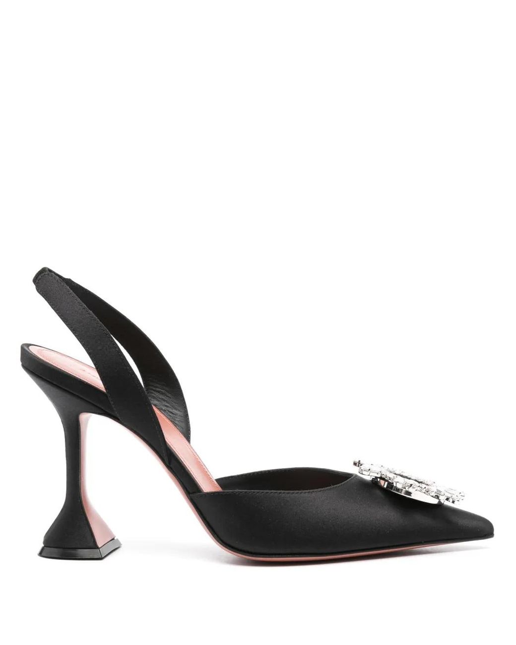AMINA MUADDI Black Crystal-Embellished Satin Slingback Pumps