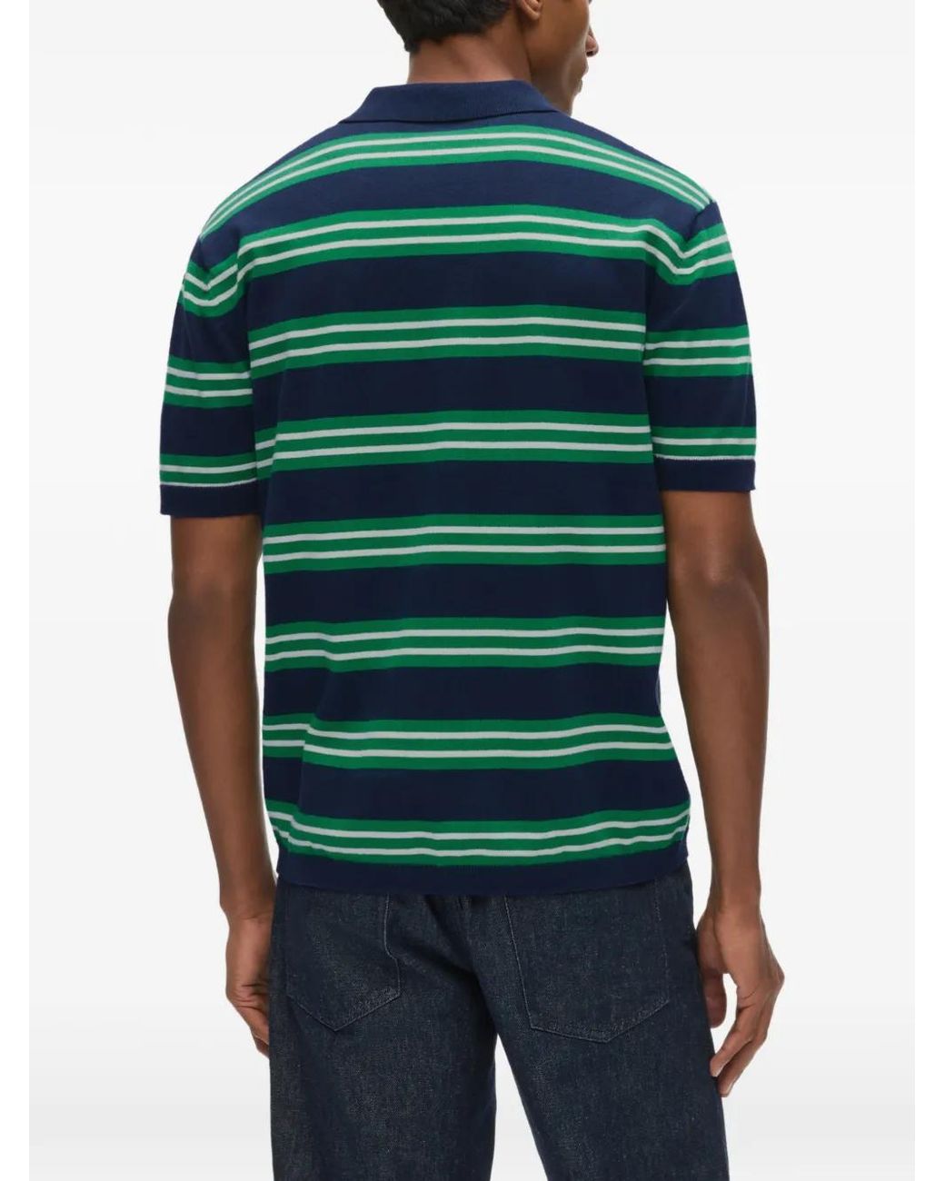 Karl Lagerfeld Green Ikon-Patch Striped Polo Shirt for men