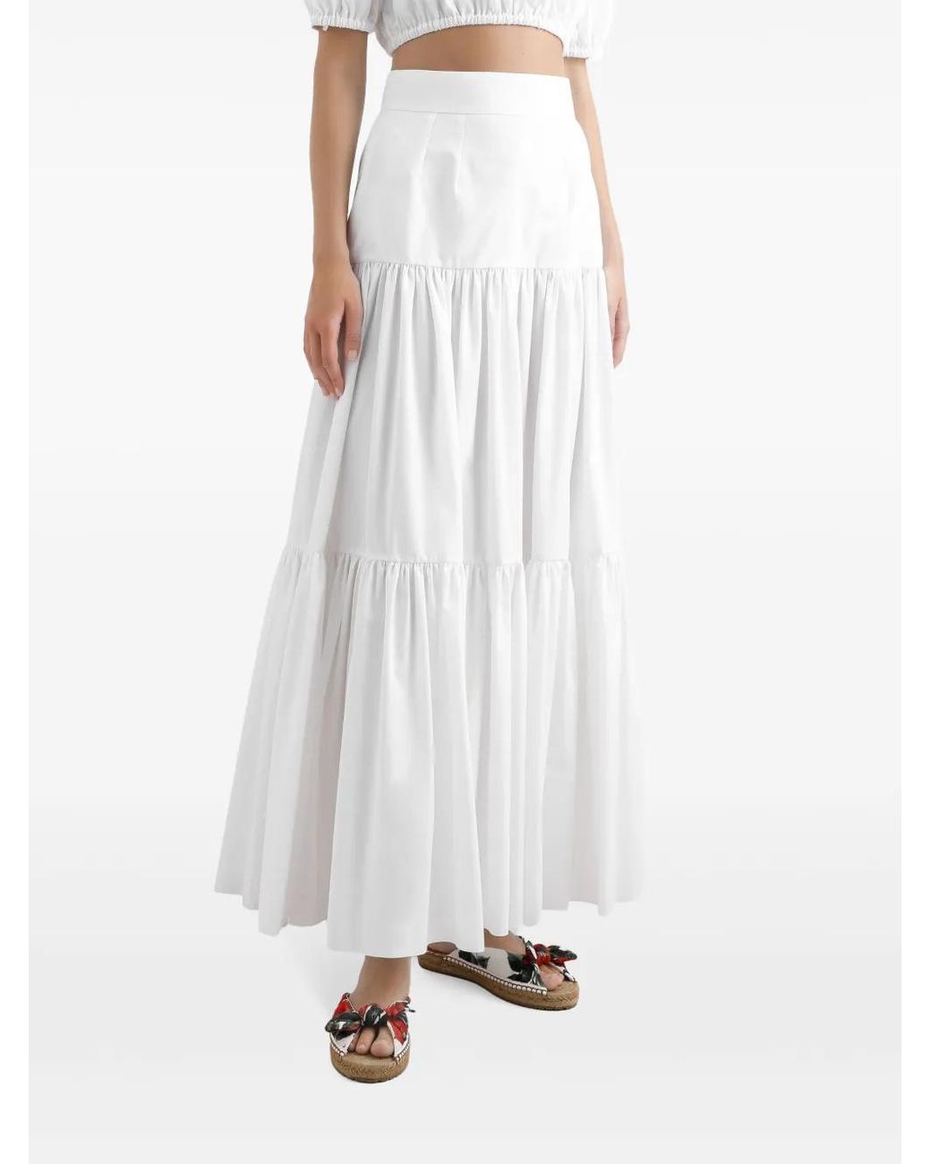 Dolce & Gabbana White Long Pleated Chiffon Skirt