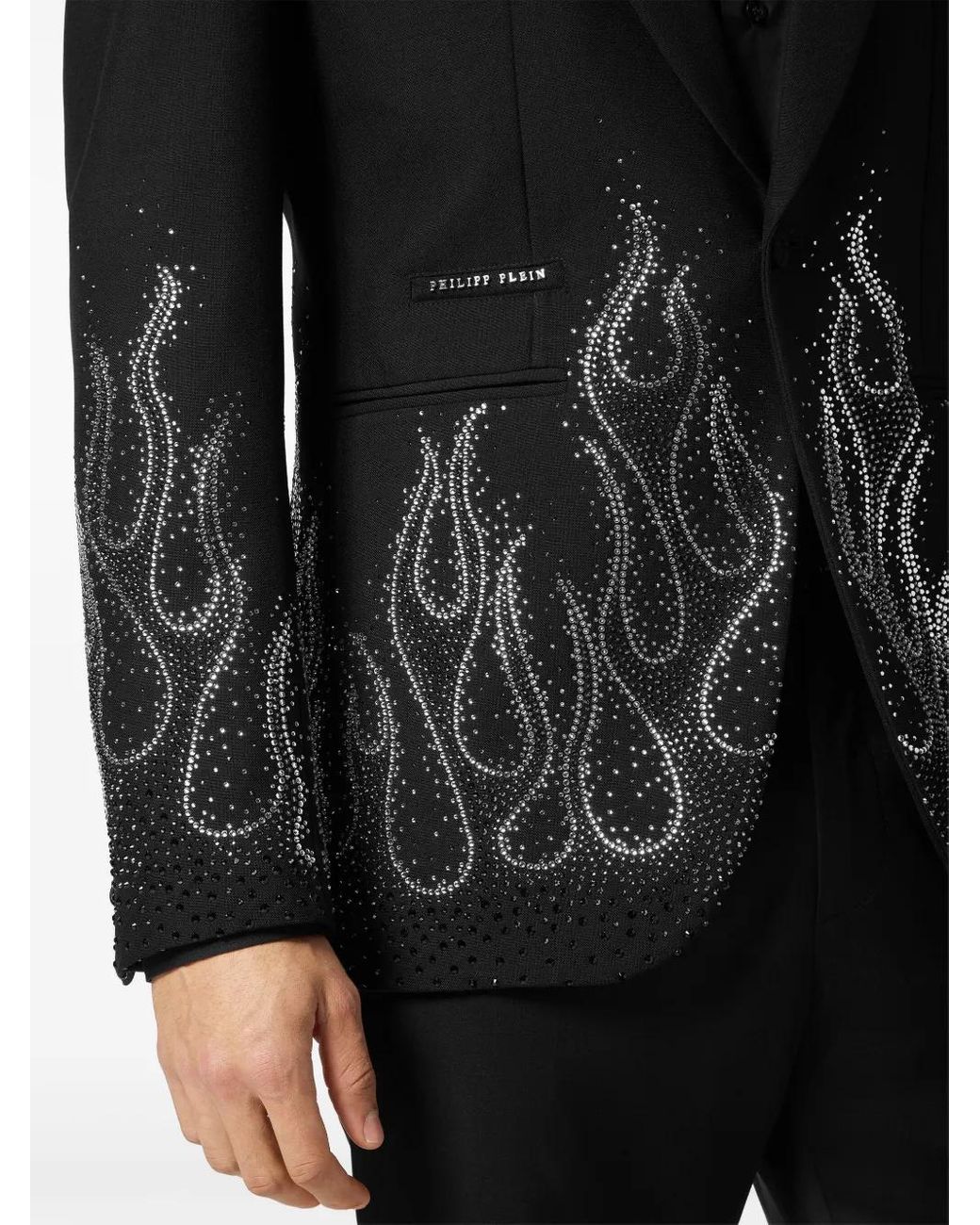 Philipp Plein Black Rhinestone-Flame Embellished Blazer for men