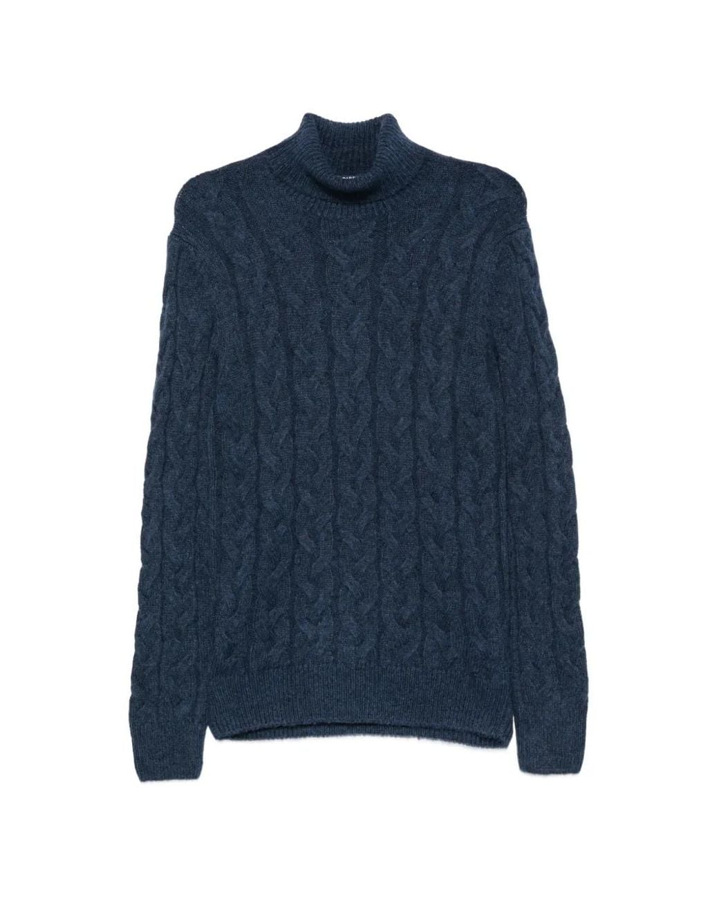 Barba Napoli Blue Cable-Knit Turtleneck Sweater for men