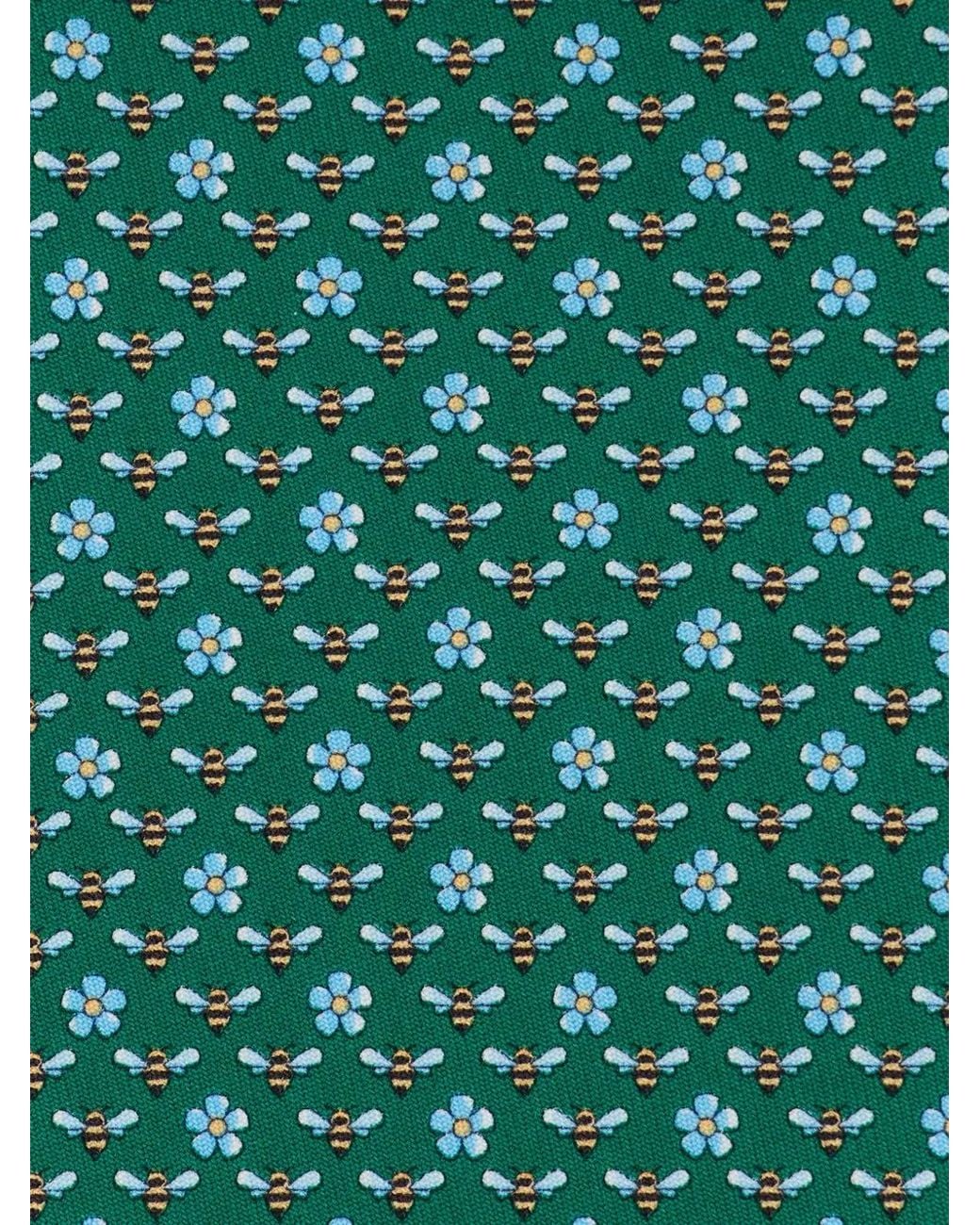 Ferragamo Green Bee Print Silk Tie for men