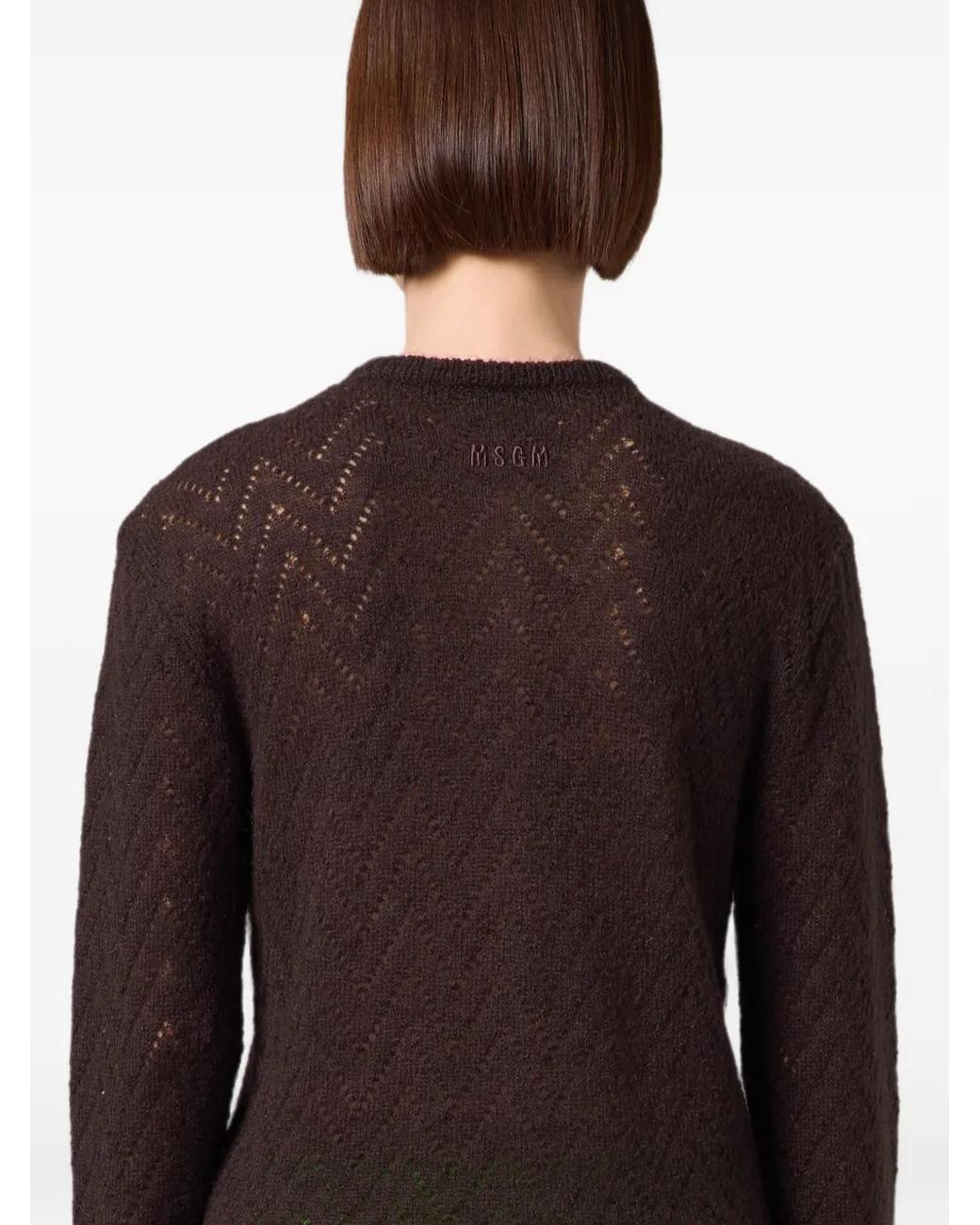 MSGM Brown Ruffle-Trim Cardigan
