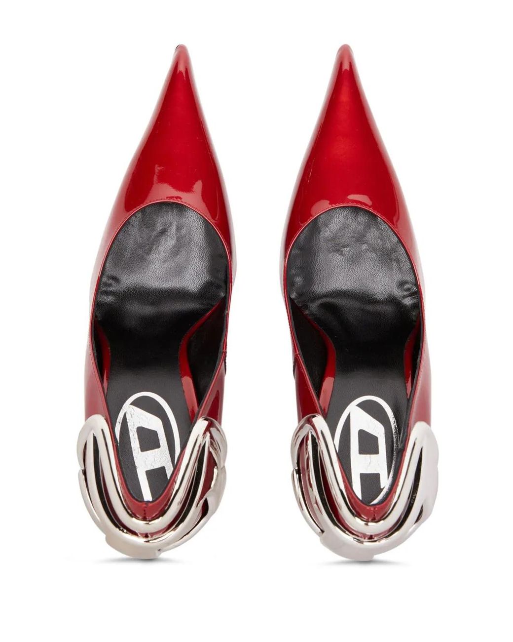 DIESEL Red Metallic Patent Leather Pointed-Toe Stilettos