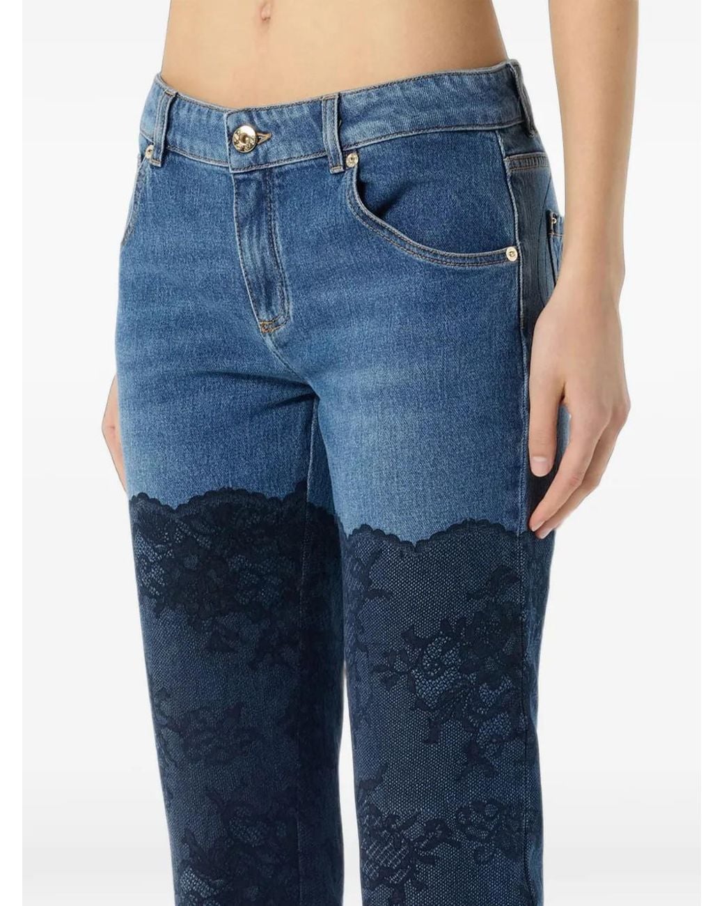 Blumarine Blue Jean À Imprimé Dentelle En Trompe-L'Œil