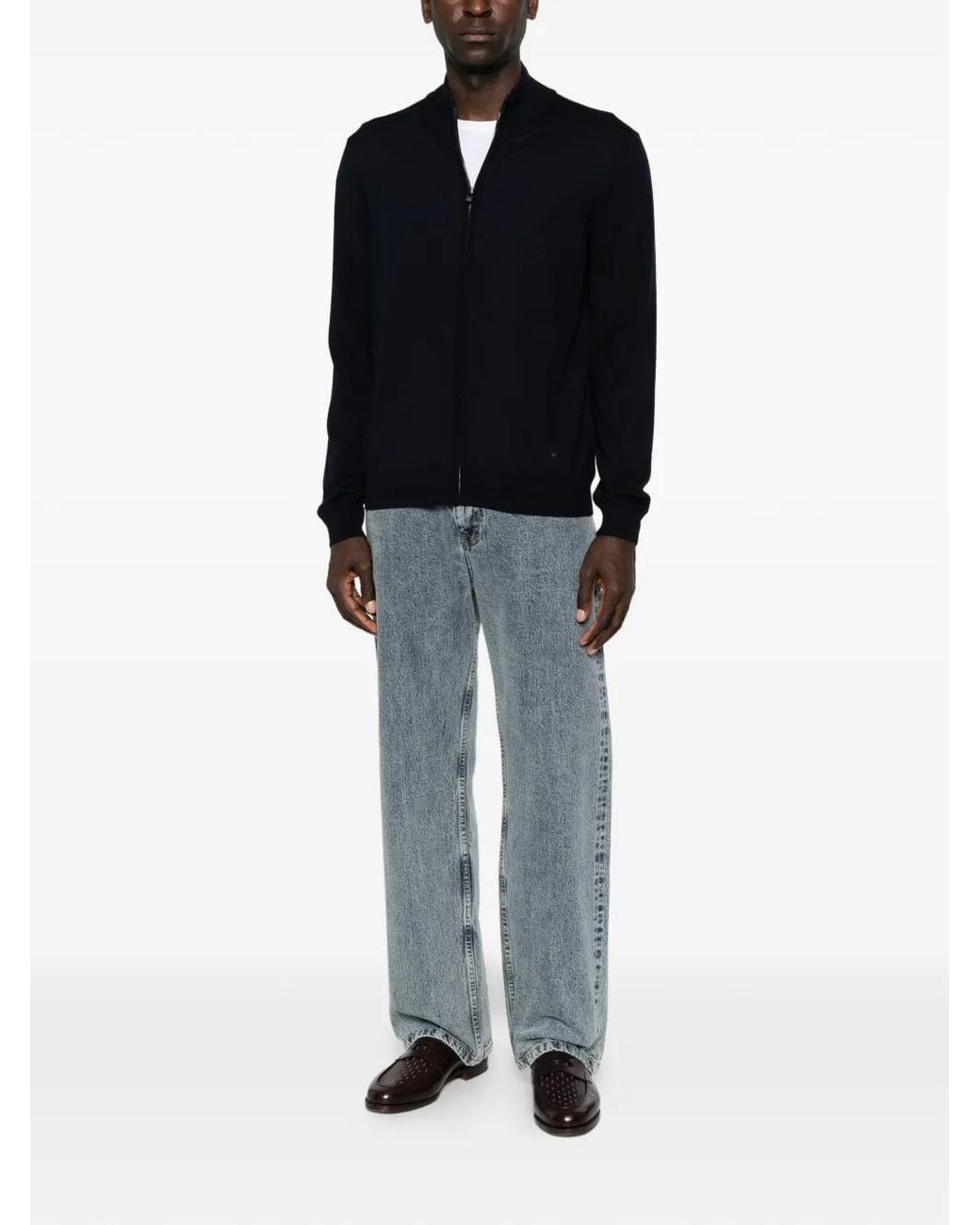 Corneliani Black Zip-Up Knitted Sweater for men