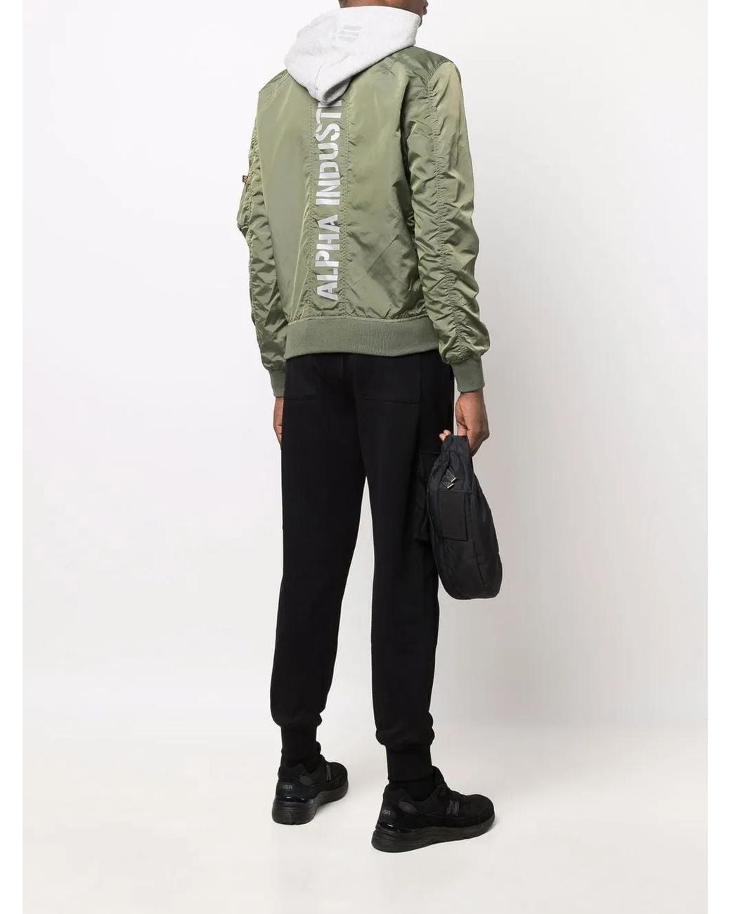 Alpha Industries Green Logo Print Bomber Jacket for men