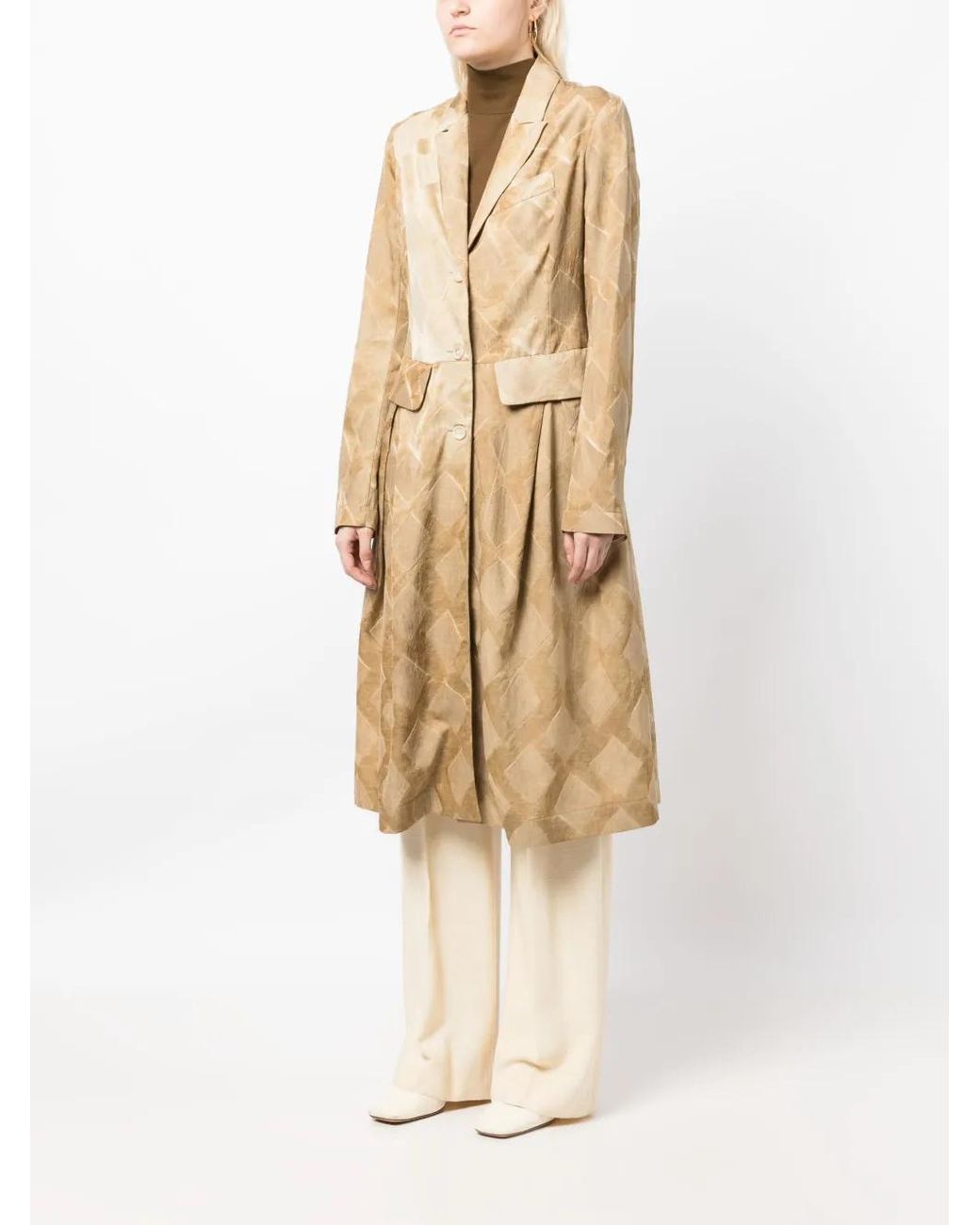 Uma Wang Natural Diamond-Pattern Single-Breasted Coat