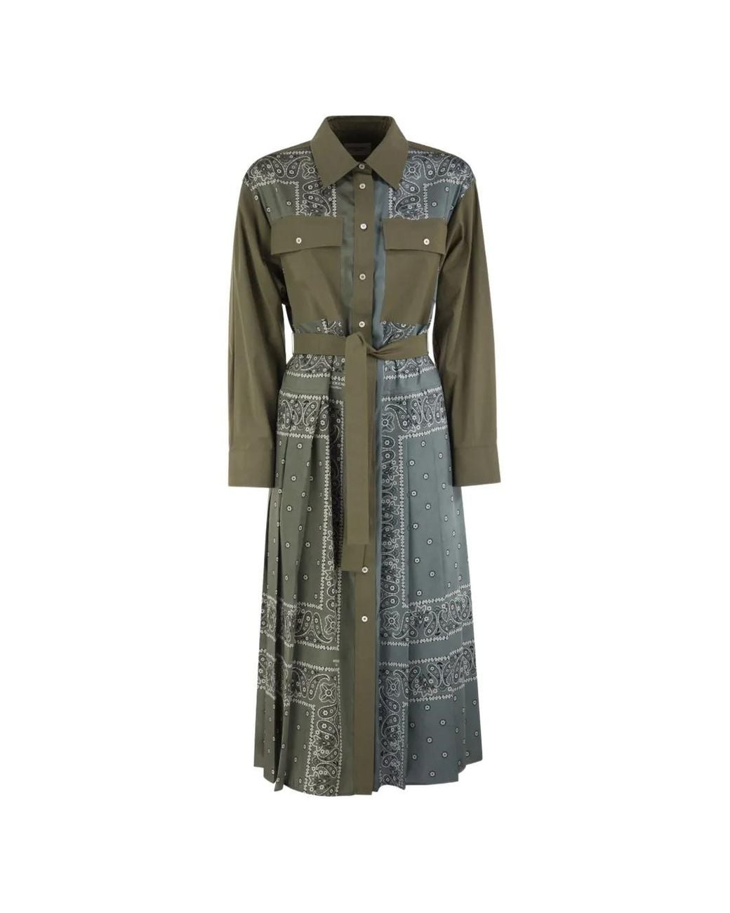 Weekend by Maxmara Green Bandana-Print Pleated Shirt Midi Dress