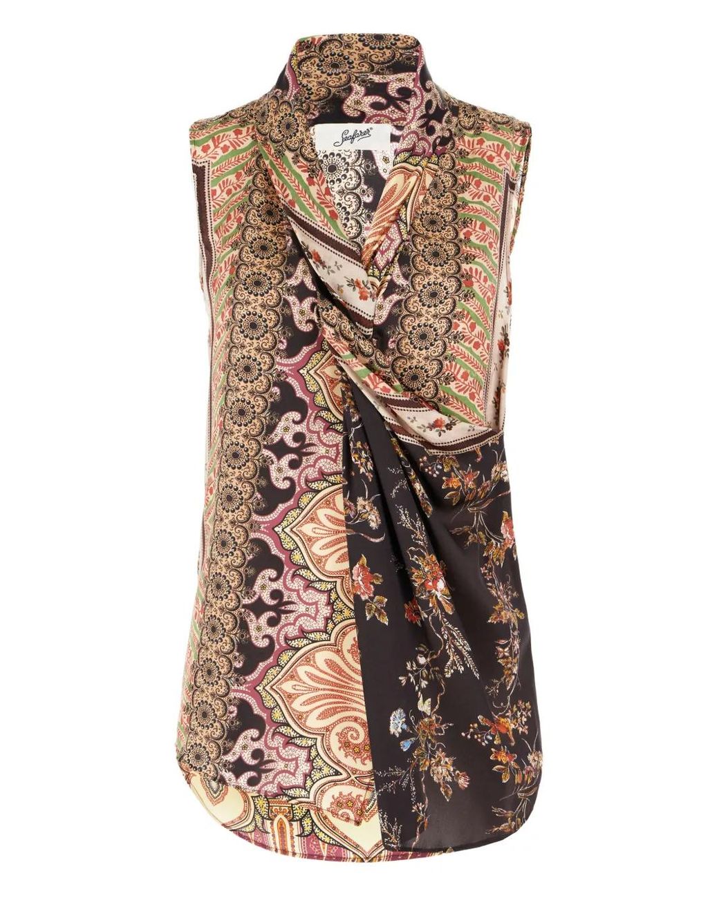 Seafarer Brown Paisley-Print Draped Top