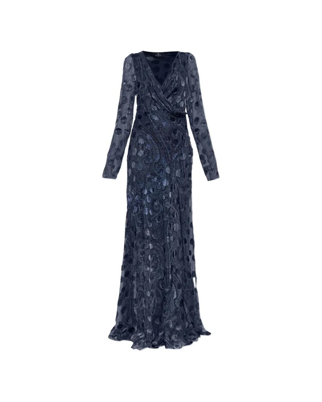 Etro Blue Paisley-Print Devoré Maxi Dress
