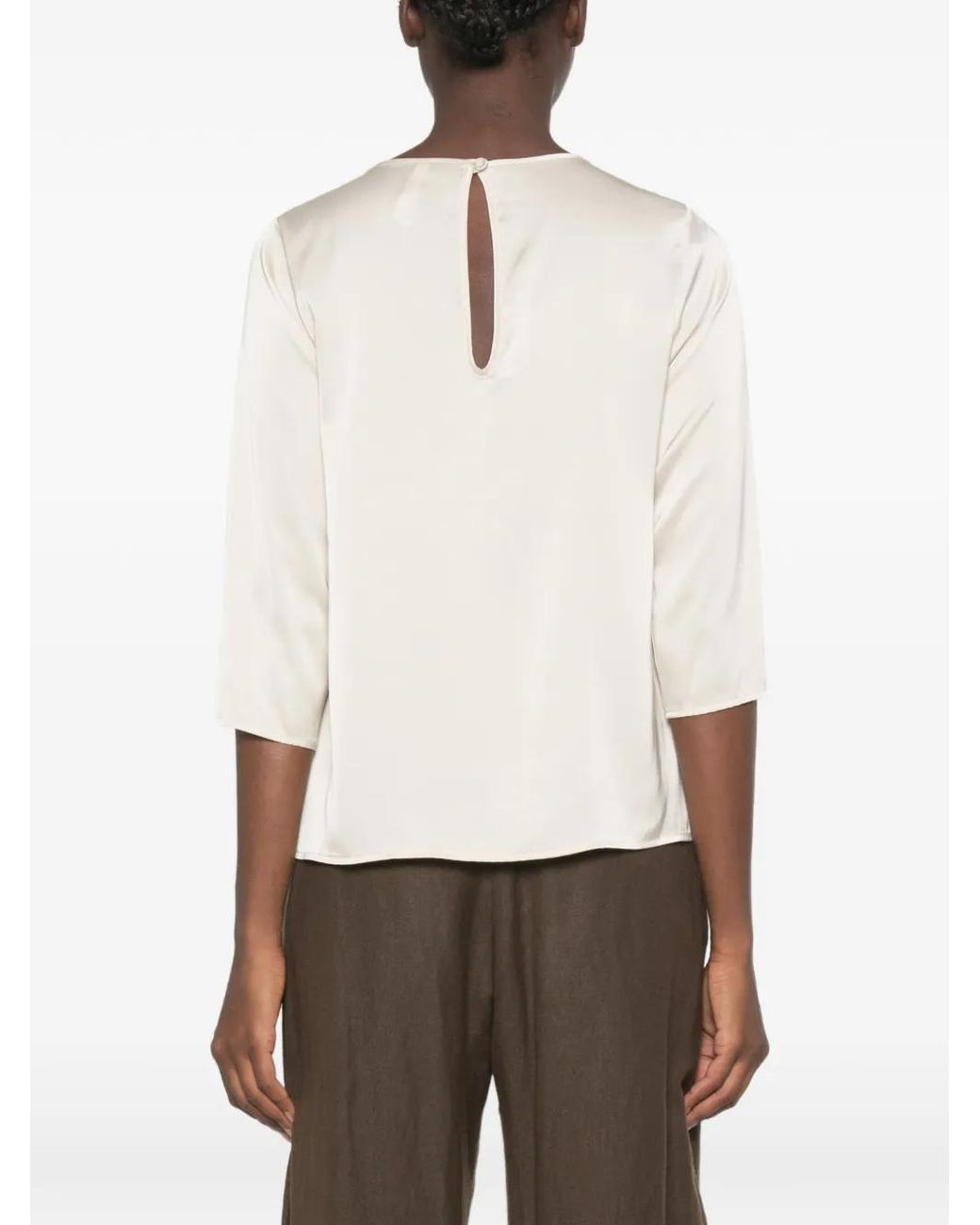 Imperial White Satin-Finish Keyhole-Back Blouse