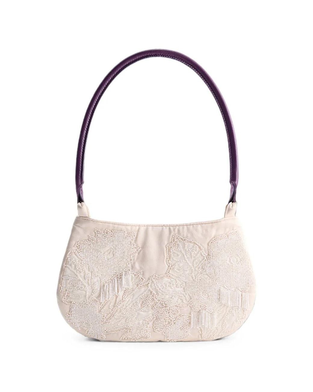 Shanghai Tang White Lune Bead-Embellished Shoulder Bag
