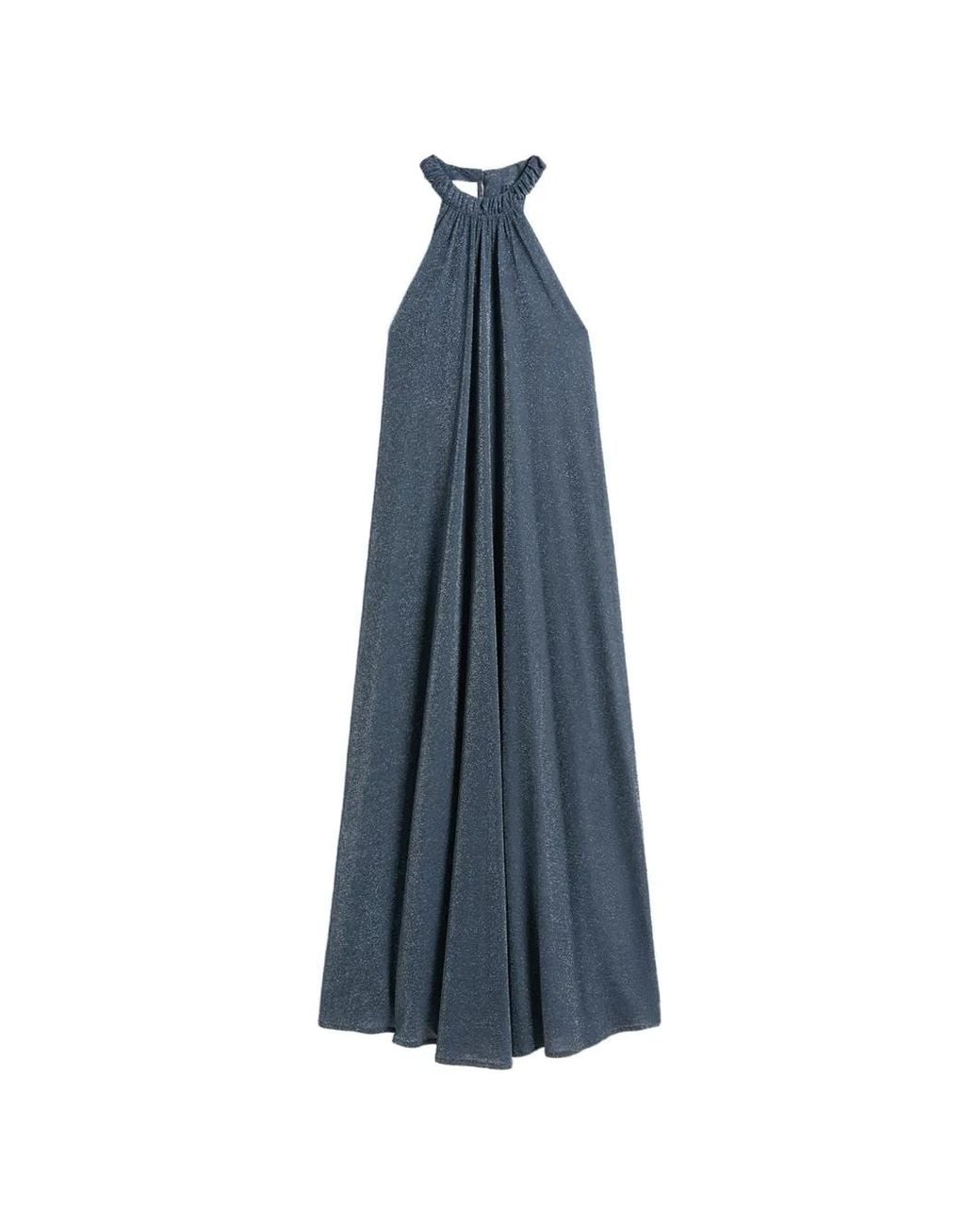 Momoní Blue Robe Longue Yuca En Jersey À Effet Métallisé