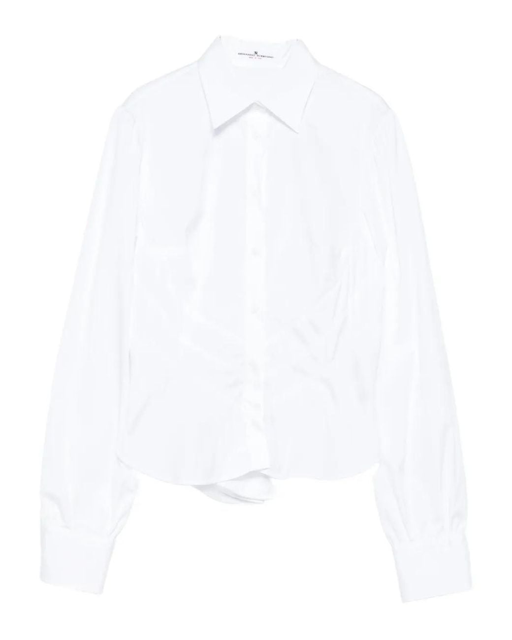 Ermanno Scervino White Ruched-Panel Collared Shirt