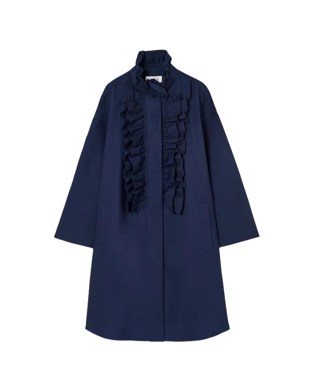 Psophia Blue Ruffled Cotton Trench Coat