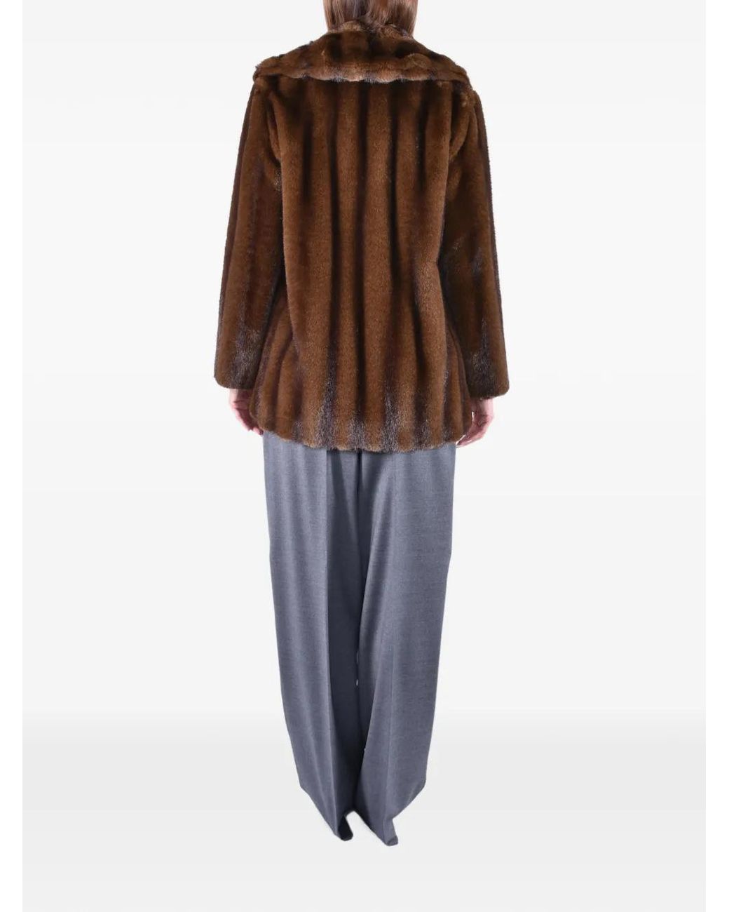 Max Mara Brown Faux-Fur Wide-Lapel Jacket