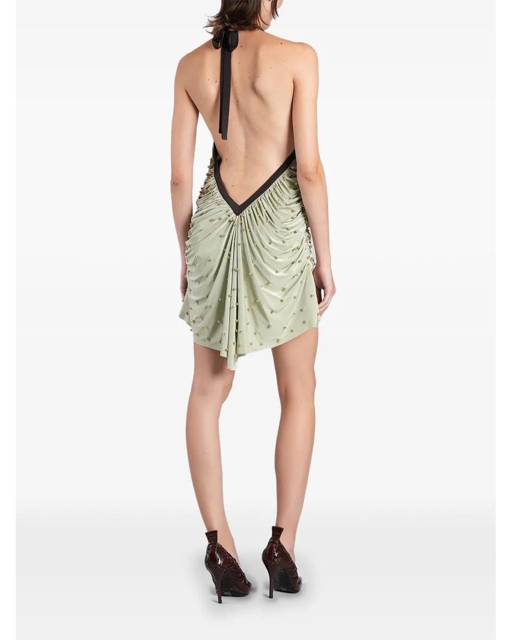 Siedres Green Sage Beaded Draped Mini Dress