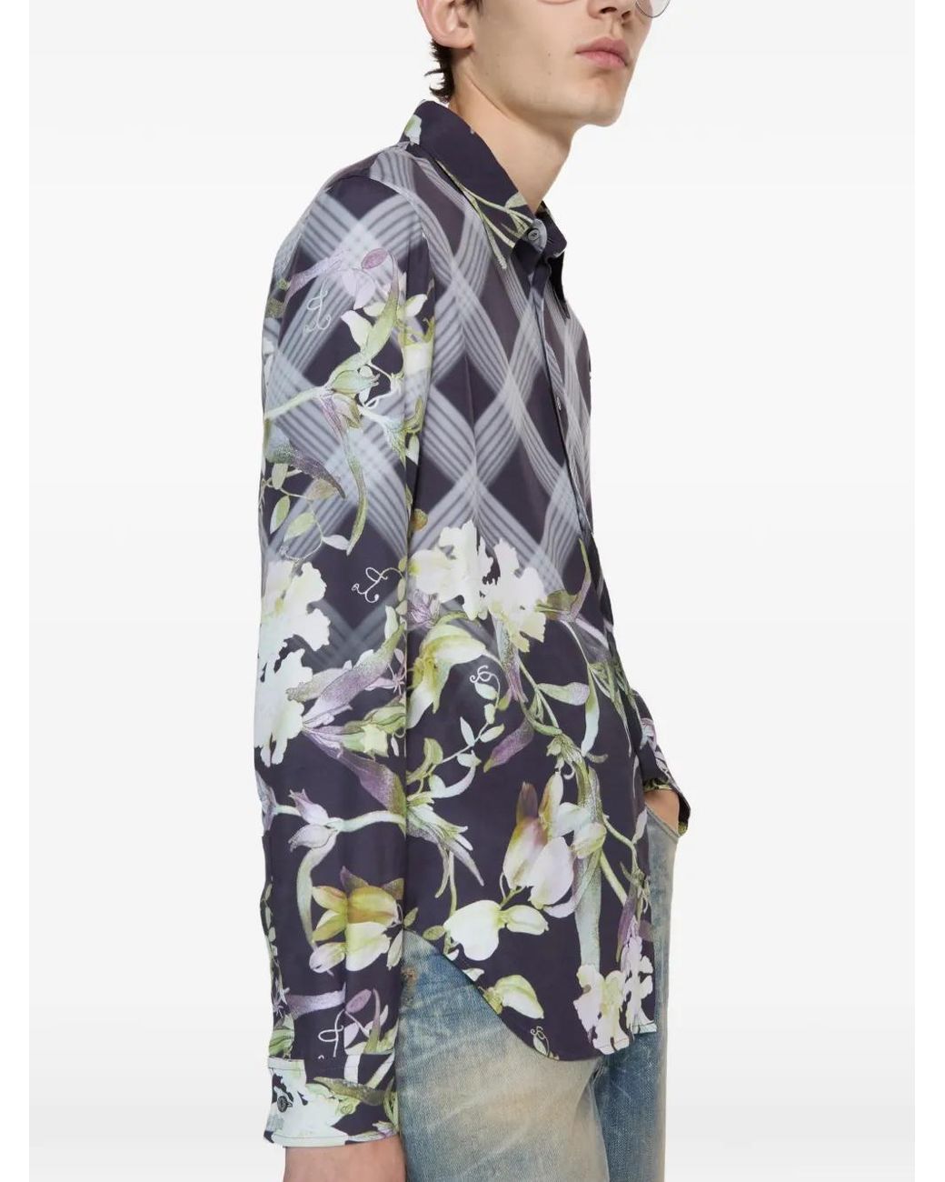 Acne Blue Floral-Print Shirt for men