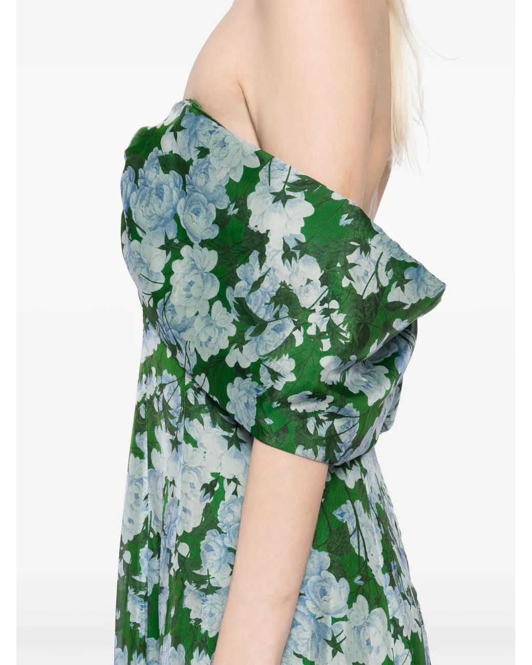 Sachin & Babi Green Kennedy Floral Print Off The Shoulder Gown