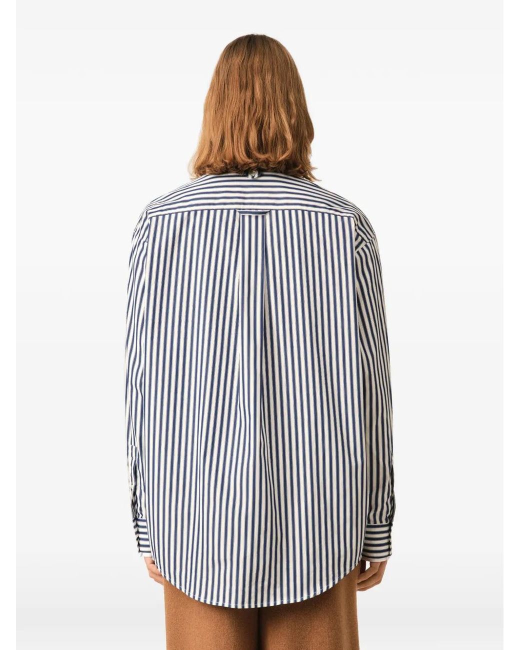 AMI White Large Striped Cotton Shirt With Removable Collar