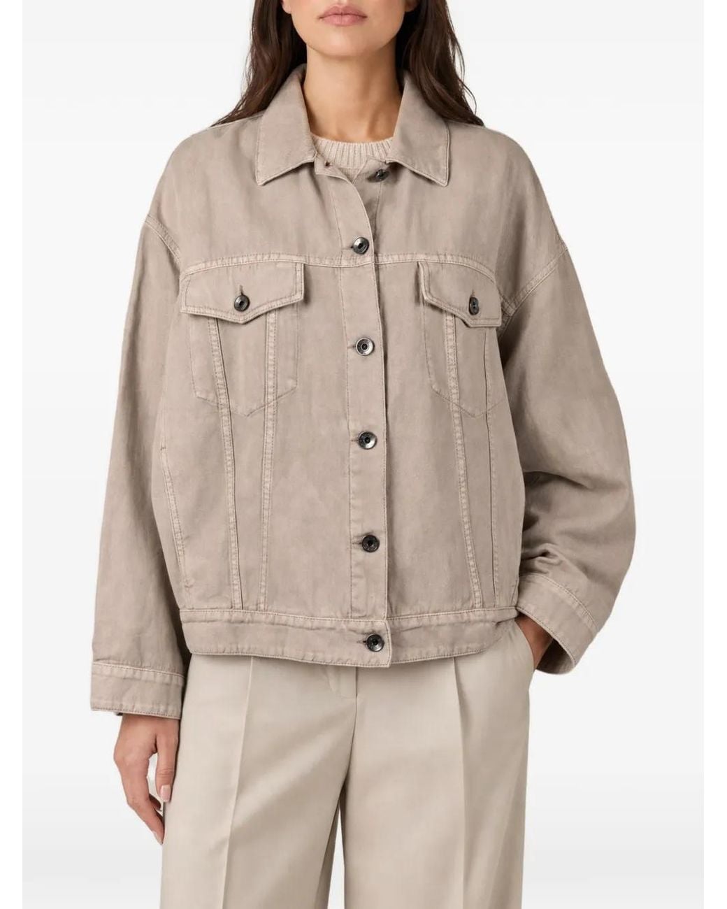 Brunello Cucinelli Natural Button-Front Flap-Pocket Jacket